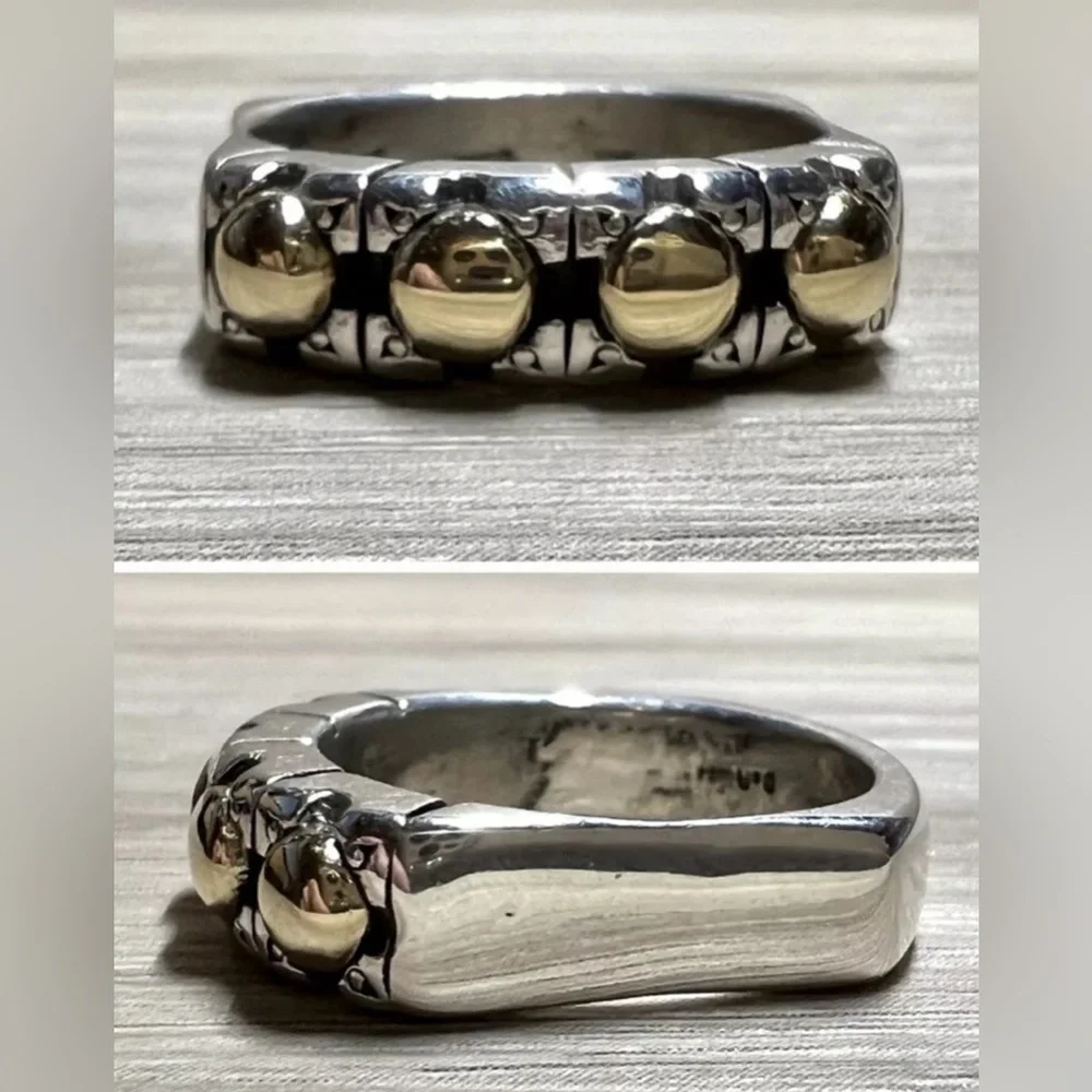 Vintage Designer David & Ronnie Sterling Silver & 14K Gold Band Ring, Size 7.5